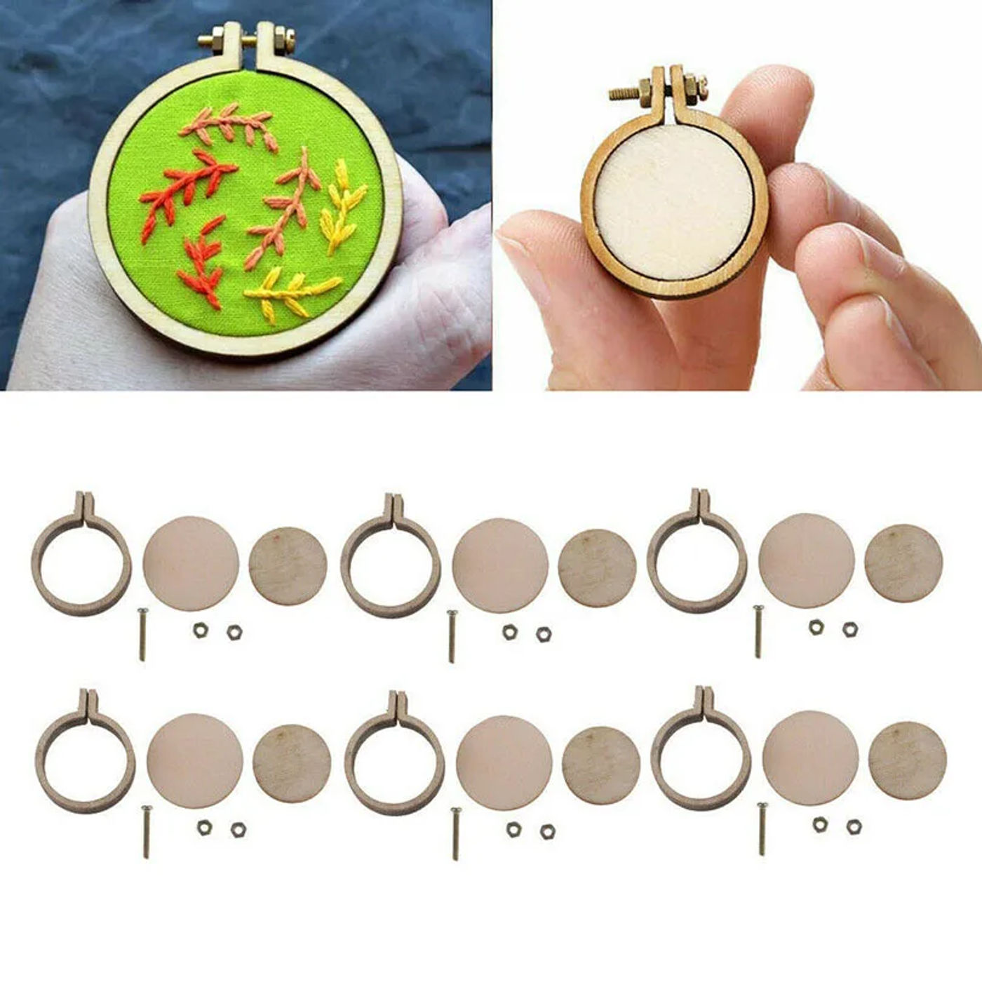 Description Picture 6 of item10pcs/set Wooden Mini Embroidery Hoop Ring Cross Stitch Frame DIY Handmade Pendant Crafts Embroidery Circle Sewing Kit