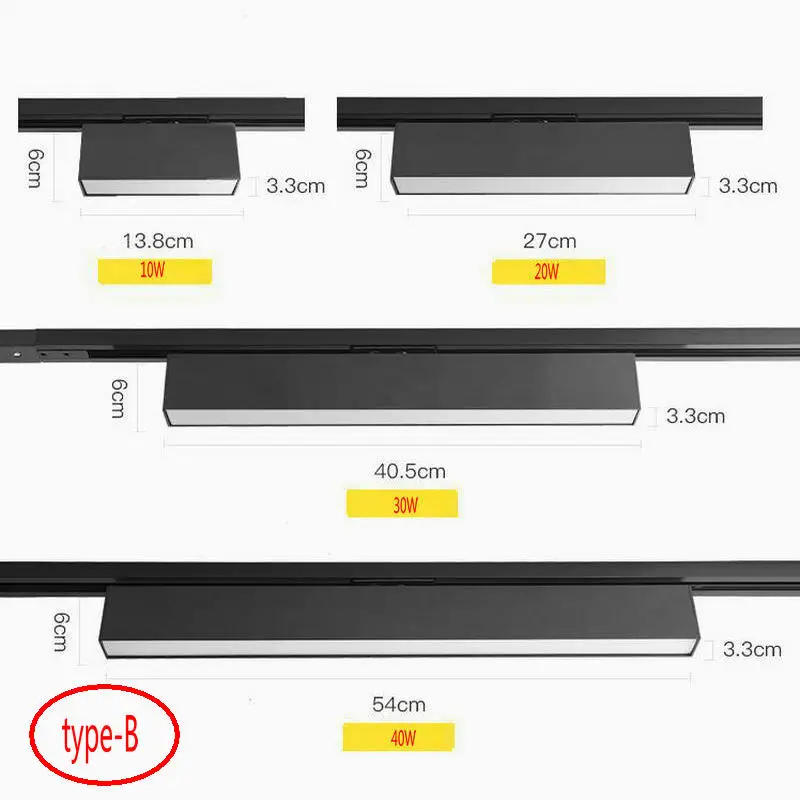 Description Picture 6 of item10W 20W 30W 40W 4Wire 3Phase LED Rail Lamp Aluminum Track Light 110V 220V Linear Flood Light Home Shop Stores