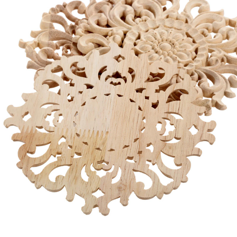 Description Picture 5 of item1pc Round Flower Wood Carving Decal Unpainted Disc Onlay Decor Door Furniture Symmetrical Court European Style 10cm 3D Disc