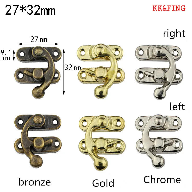 Description Picture 4 of item10pcs 32x27mm Antique Bronze Iron Padlock Hasp Hook Lock For Mini Jewelry Wooden Box With Screws Furniture Hardware clasp lock