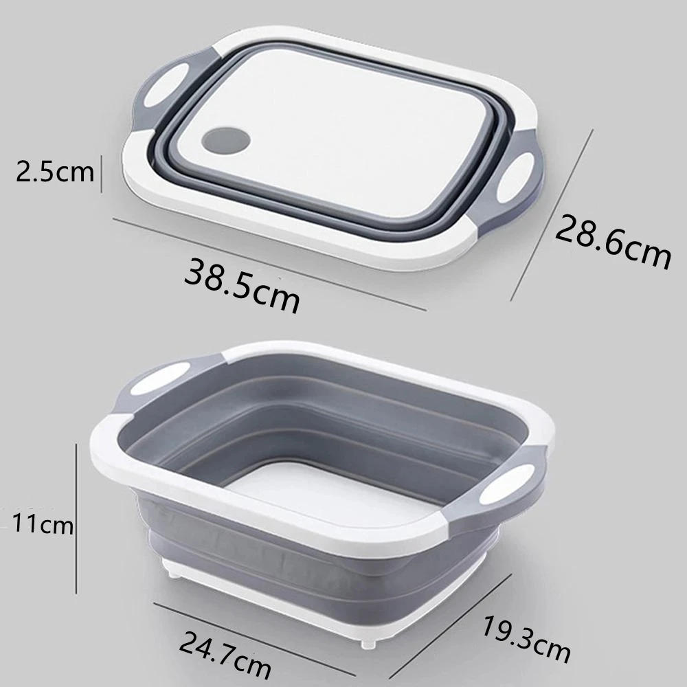 Description Picture 3 of itemNew Multi-function 3 In 1 Folding Cutting Board Foldable Drain Basket Chopping Blocks Washing Basket folding sink folding basin