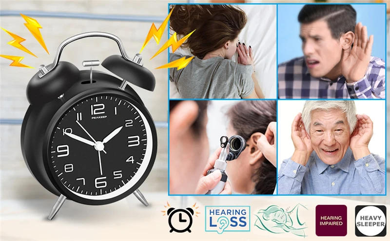 Description Picture 3 of item4 Inch Twin Bell Loud Alarm Clock Metal Frame 3D Dial with Backlight Battery Operate Desk Table Alarm Clock For Home and Office