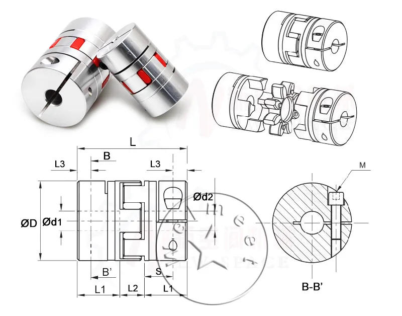 Description Picture 2 of item3mm/4mm/5mm/6mm/8mm CNC Flexible Plum Spider Shaft Coupling Coupler Servo Motor Connector Sleeve D14L22