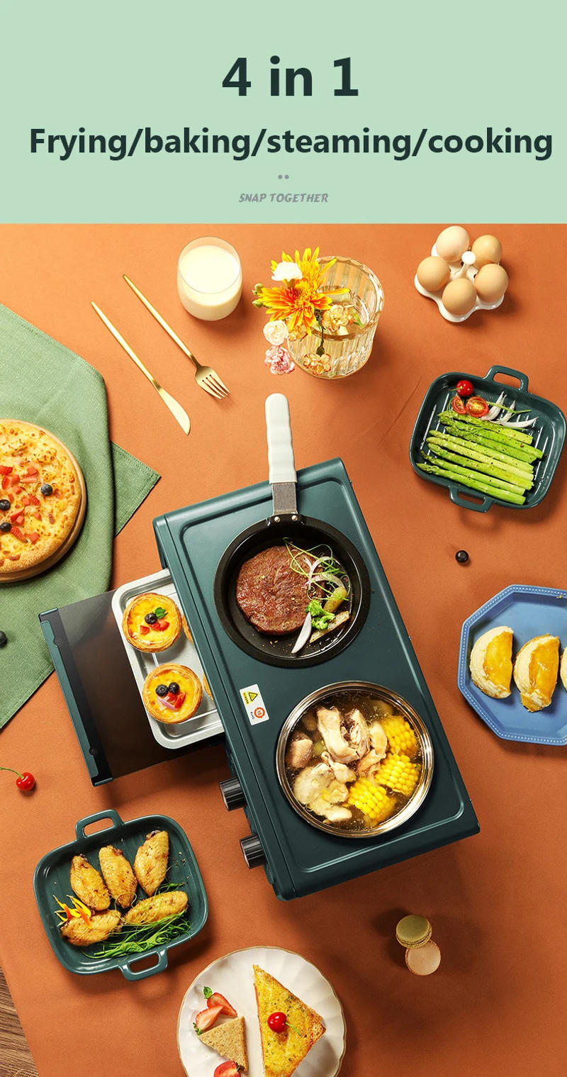 Description Picture 6 of itemCUKYI Electric 3 in 1 Household Breakfast machine mini bread toaster baking oven omelette fry pan hot pot boiler food steamer EU