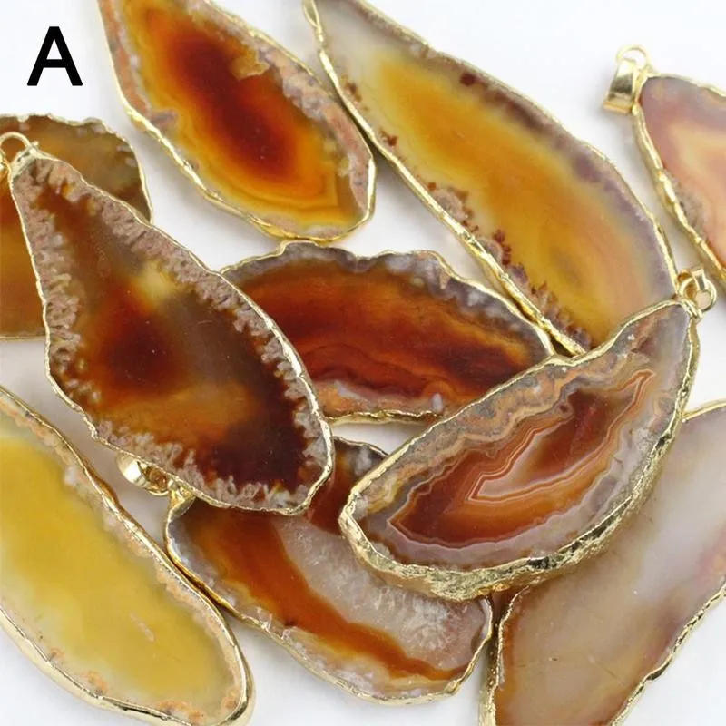 Description Picture 4 of itemGold-plated Agate Wind Chimes Decoration Agate Jade Slice Natural Colorful Rough Stone Diy Necklace Sweater Chain Pendant Gift