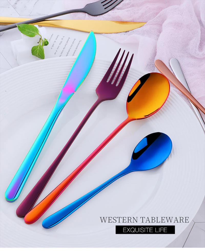 Description Picture 2 of item4Pcs Luxury 304 Stainless Steel Tableware Set Silverware Fork Spoon Knife Travel Cutlery Set Gold Portable Camping Flatware Set