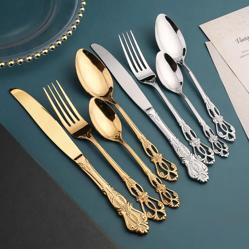 Description Picture 2 of item24pcs Cutlery Set Gold Dinnerware Stainless Steel Royal Spoon Forks Knives Kitchen Western Dinner Silverware Tableware Gift