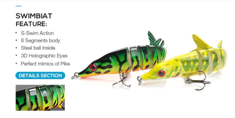 Description Picture 4 of itemTREHOOK 10cm/12.5cm Pike Wobblers for Fishing Artificial Bait Hard Multi Jointed Swimbait Crankbait Lifelike Fishing Lure Tackle