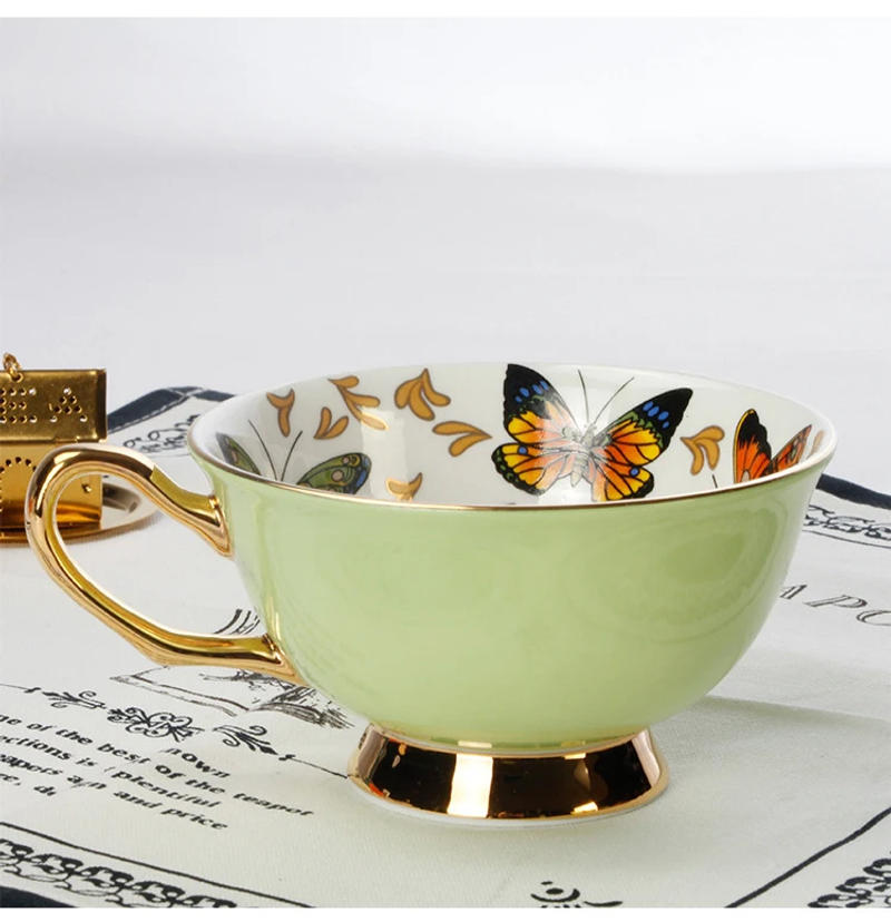 Description Picture 6 of itemCoffee cups Porcelain High-quality Butterfly Flower Teacup & Saucer Set British Afternoon Tea time Ceramic Cup Office Drinkware
