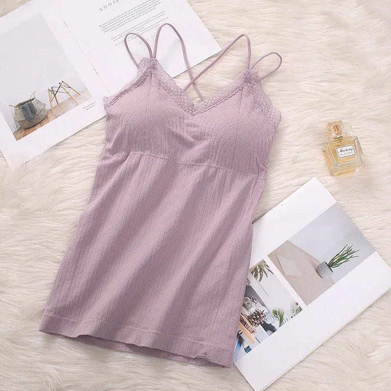 Description Picture 3 of itemWomen Paddwd Tank Top Seamless Underwear Comfort V-neck Cross Strap Bras Summer Lace Beauty Back Camisole Female Vest Tops