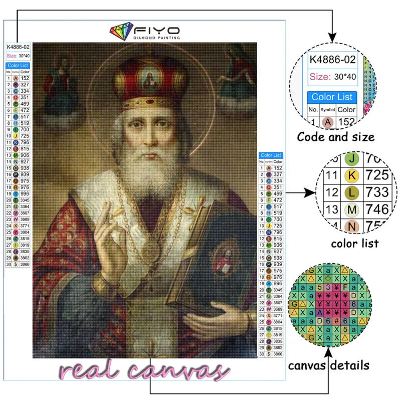 Description Picture 4 of item5d DiY Full Diamond Painting Orthodox Church Patriarch Religion Needlework Diamond Embroidery Cross Stitch Mosaic Home Decor Art