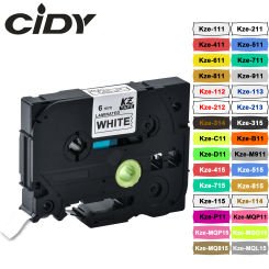 CIDY 6mm tze-211 Compatible laminated tze 211 tze211 Black on white Label Tape tz-211 for p-touch printer tze-111