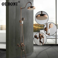 OUBONI Rose Black Golden Shower Faucet Set Solid Brass Bathroom Bathtub Mixer Rainfall Hand Shower & Spray Tub Shower Set Facuet