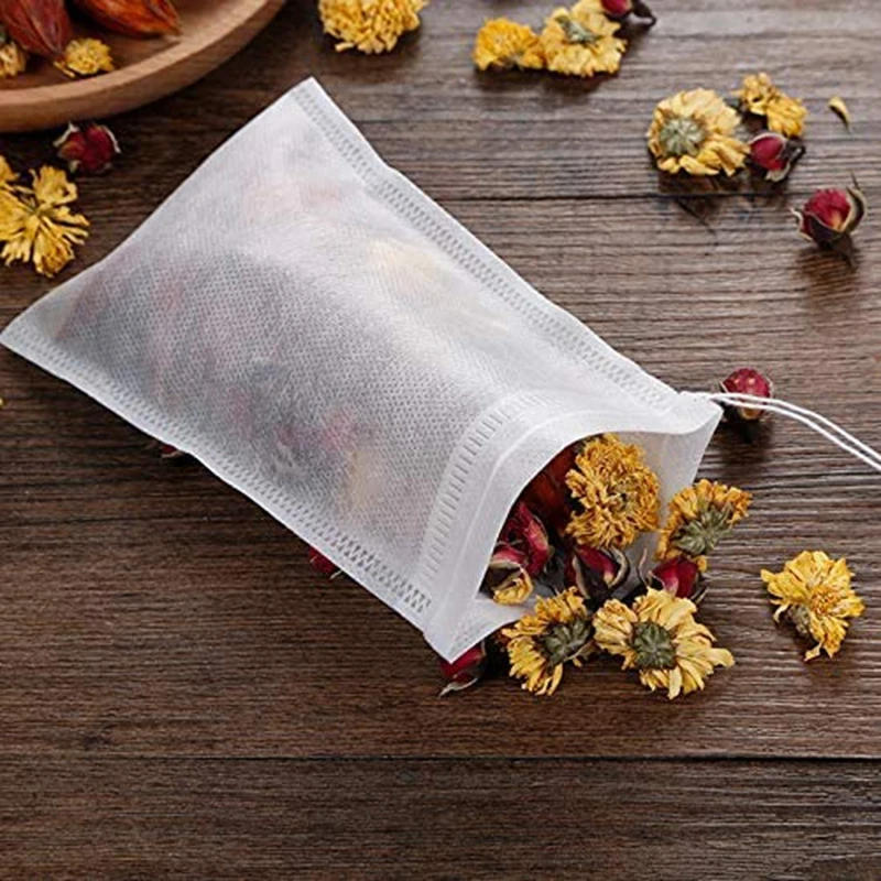 Description Picture 5 of item5x7/6x8/7x9cm Natural Tea Filter Bags for Loose Leaf Tea Coffee Spice 100pcs Disposable Teabags Empty Tea Bags with Drawstring
