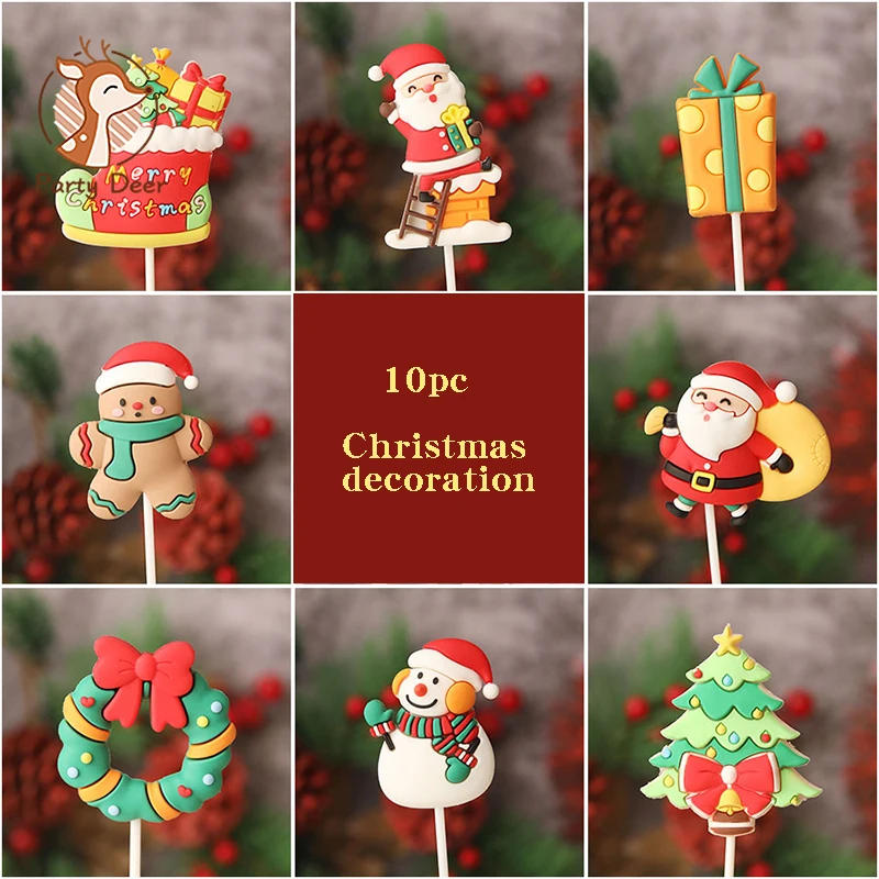 Description Picture 2 of item10pc Christmas cake decorations decorations soft glue Santa Claus Tree cake topper holiday party Love Gifts