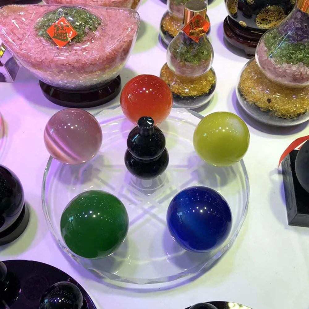 Description Picture 2 of item40/50/60MM Beautiful Rare Natural Cat's Eye Stone Balls Quartz Crystal Reiki Healing Sphere Office Home Decor
