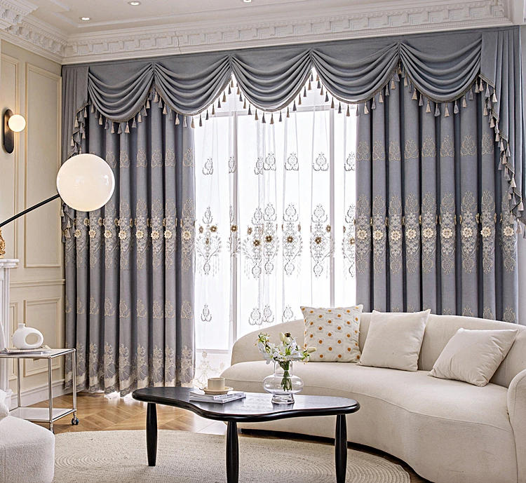 Description Picture 2 of itemEuropean Modern Curtains for Living Room Bedroom Blackout Luxury Window Embroidered Tulle Villa Elegant Valance Decorate Custom