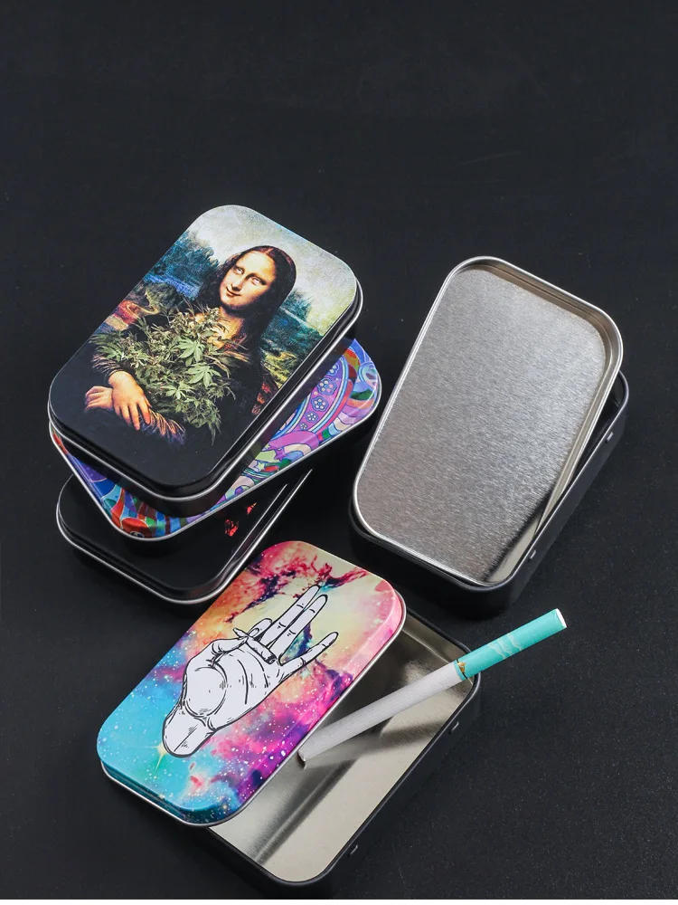 Description Picture 3 of item1pc Fashion Tin Storage Box Tobacco Humidor Rolling Paper Box Cigarettes Cases Boxes Holder Smoking Accessories