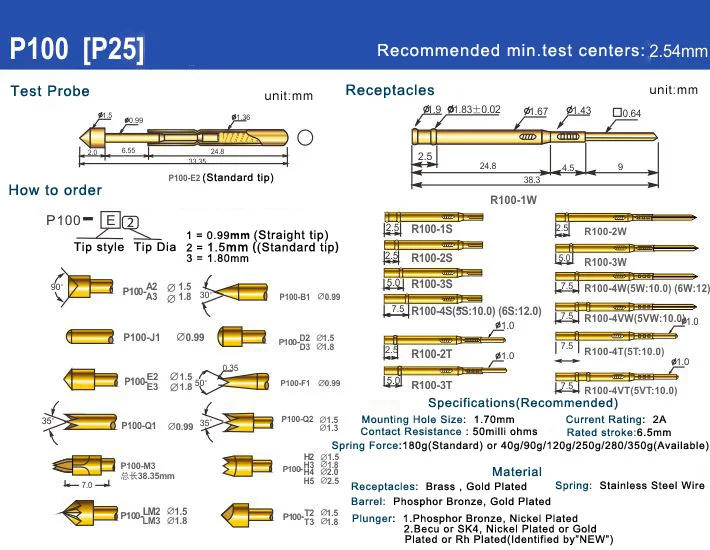 Description Picture 3 of item100PCS P100-H6 33.35mm 9-claw Plum Blossom Head Dia 3.0mm Needle Spring Test Probe P100-H Dia 1.36mm Circuit Board Test Tool