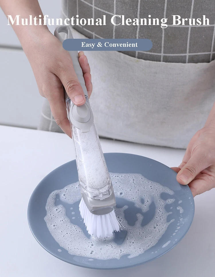 Description Picture 2 of itemKitchen Cleaning Brush 2 In 1 Long Handle Cleaing Brush with Removable Brush Sponge Dispenser Dishwashing Brush Kitchen Tools