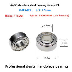 20pcs Dental Handpiece bearing SMR74ZZ 4x7x2.5mm P4 stainless steel ball bearings 4*7*2.5 mm 50000rpm no heating