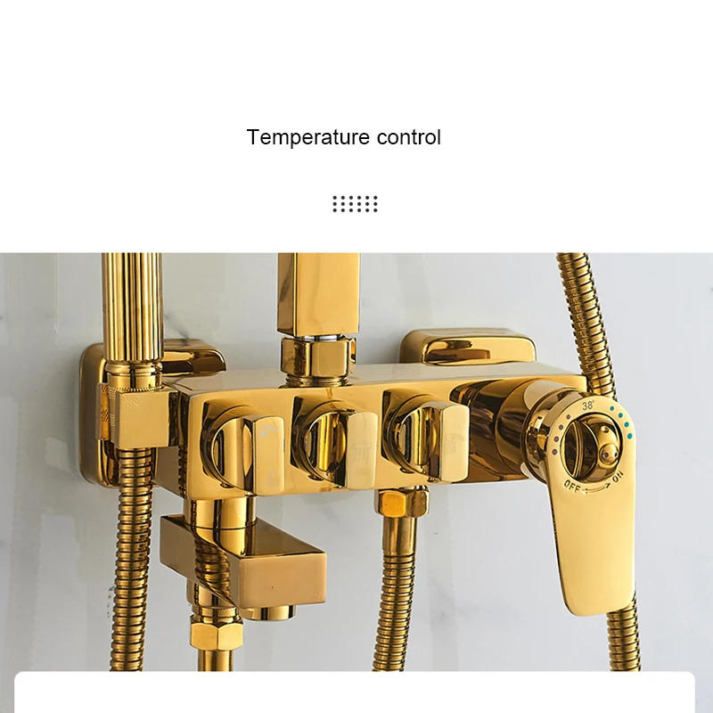 Description Picture 4 of itemLuxury Gold Bathroom Thermostatic  Shower Faucet Set All Brass Button Hot and Cold Water Bathtub Mixer Tap High Quality