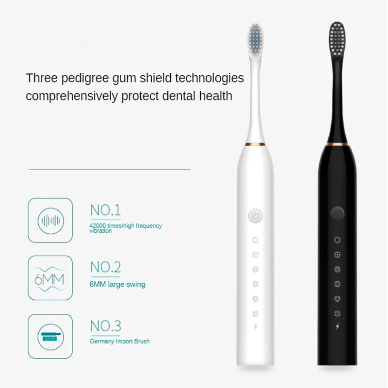 Description Picture 4 of itemNew 6 Mode Electric Toothbrush Sonic Brush Head Adult Timer Brush USB Charger Rechargeable Tooth Brushes Replacement Heads Set