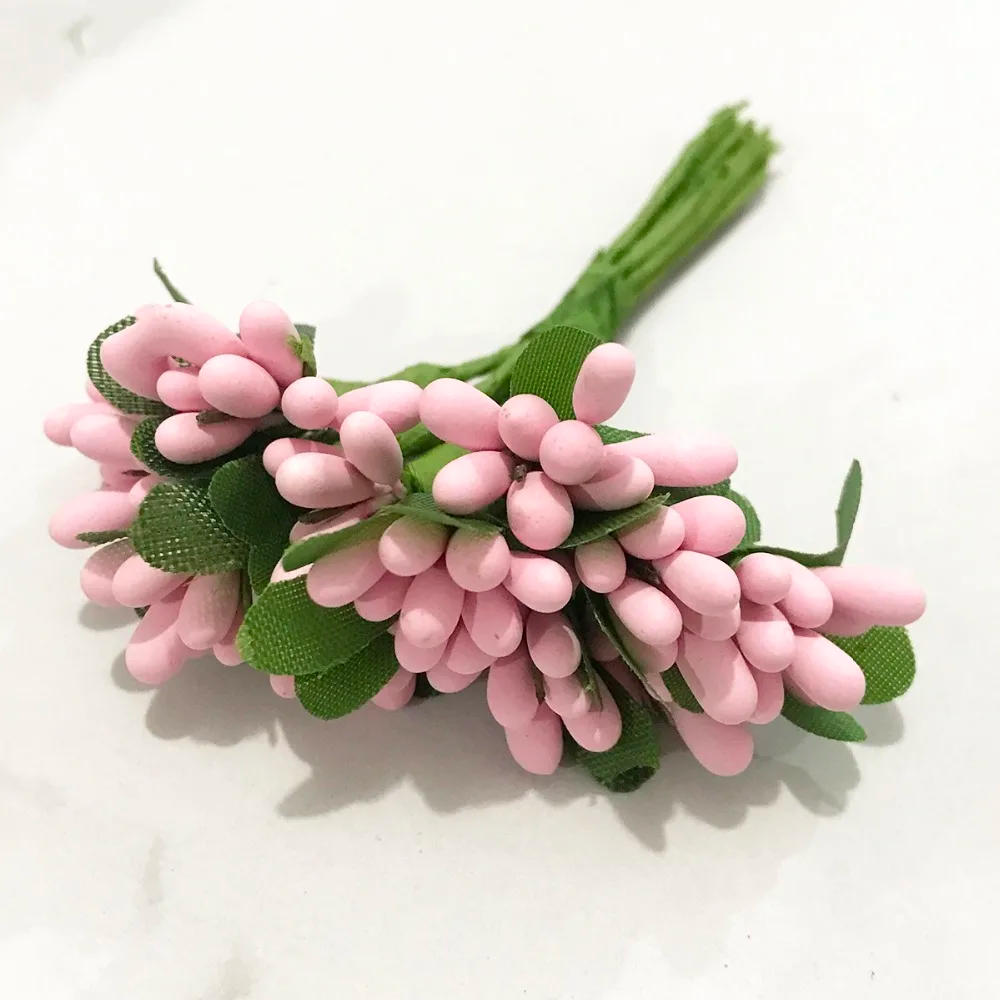 Description Picture 5 of item6/8/10/12/24/200pcs Pink Hybrid Flower Cherry Stamen Berries Bundle DIY Cake Christmas Wedding Gift Box Wreaths Decor