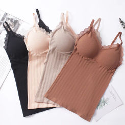 Women Winter Thermal Underwear Lace Tank Tops Female Bottoming Camis Top Plus Size Underwear Sleeveless Padded Camisole Femme