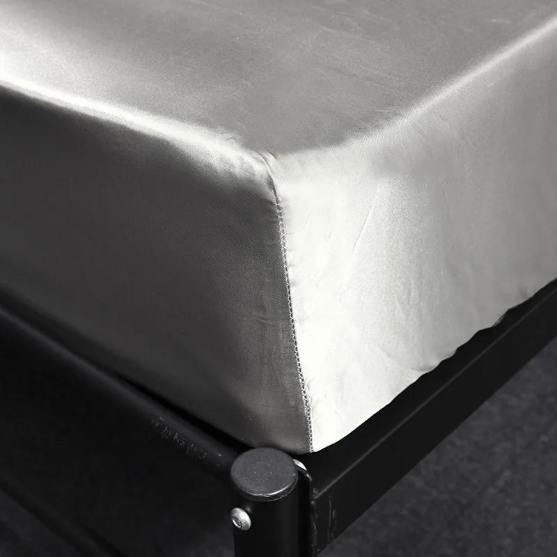 Description Picture 4 of itemLuxury Silver Elastic Fitted Sheet High-end Solid Color Satin Queen Sheets for Bed Queen King Size Double Bedsheets Pillowcases
