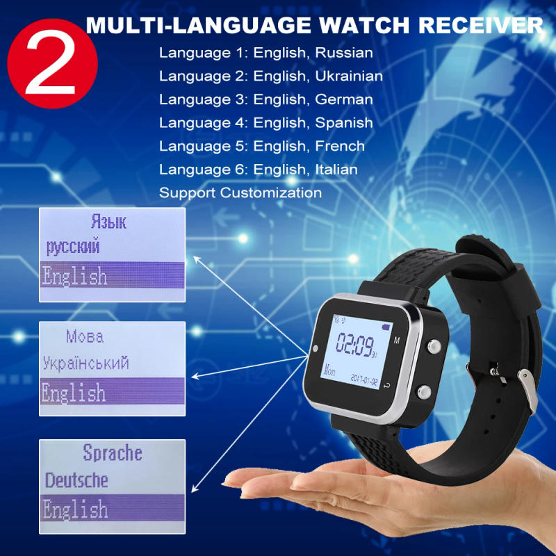 Description Picture 6 of itemJINGLE BELLS 433MHz Wireless Watch Receiver Pager for Fast Food Shop Restaurant Cafe Clinic Calling System in Russian Spanish