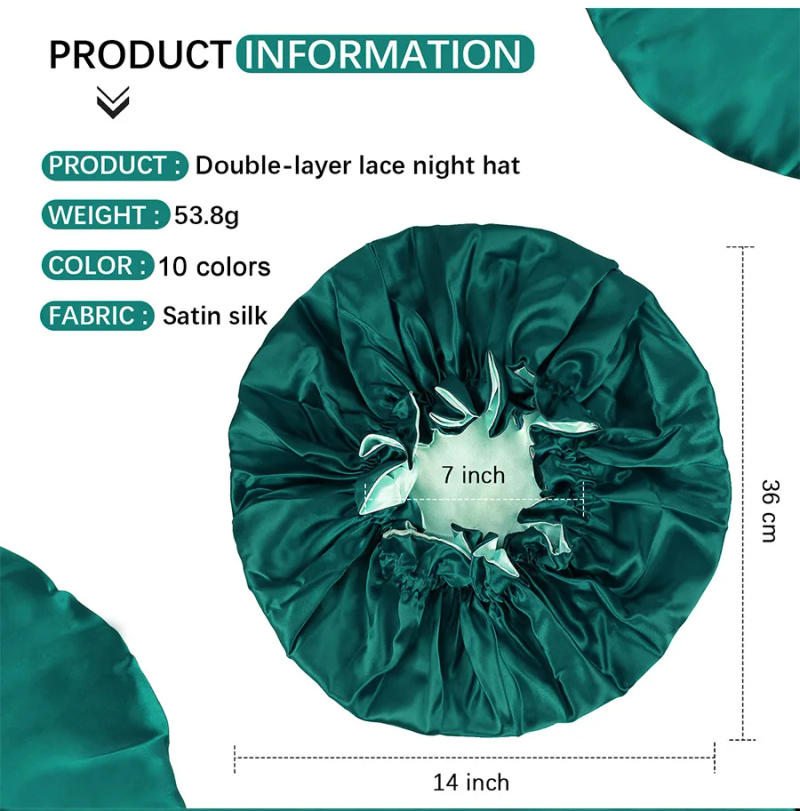 Description Picture 5 of itemWholesale Satin Bonent Solid Night Sleep Cap Hat Double Layer Hair Care Bonnet Night Cap For Women Satin Sleeping Cap Adjustable
