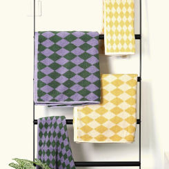 Retro Diamond Checkered Pure Towel Soft Skin-Friendly High Quality Yarn-Dyed Jacquard Bath for Adult Wash Face Bath Towels