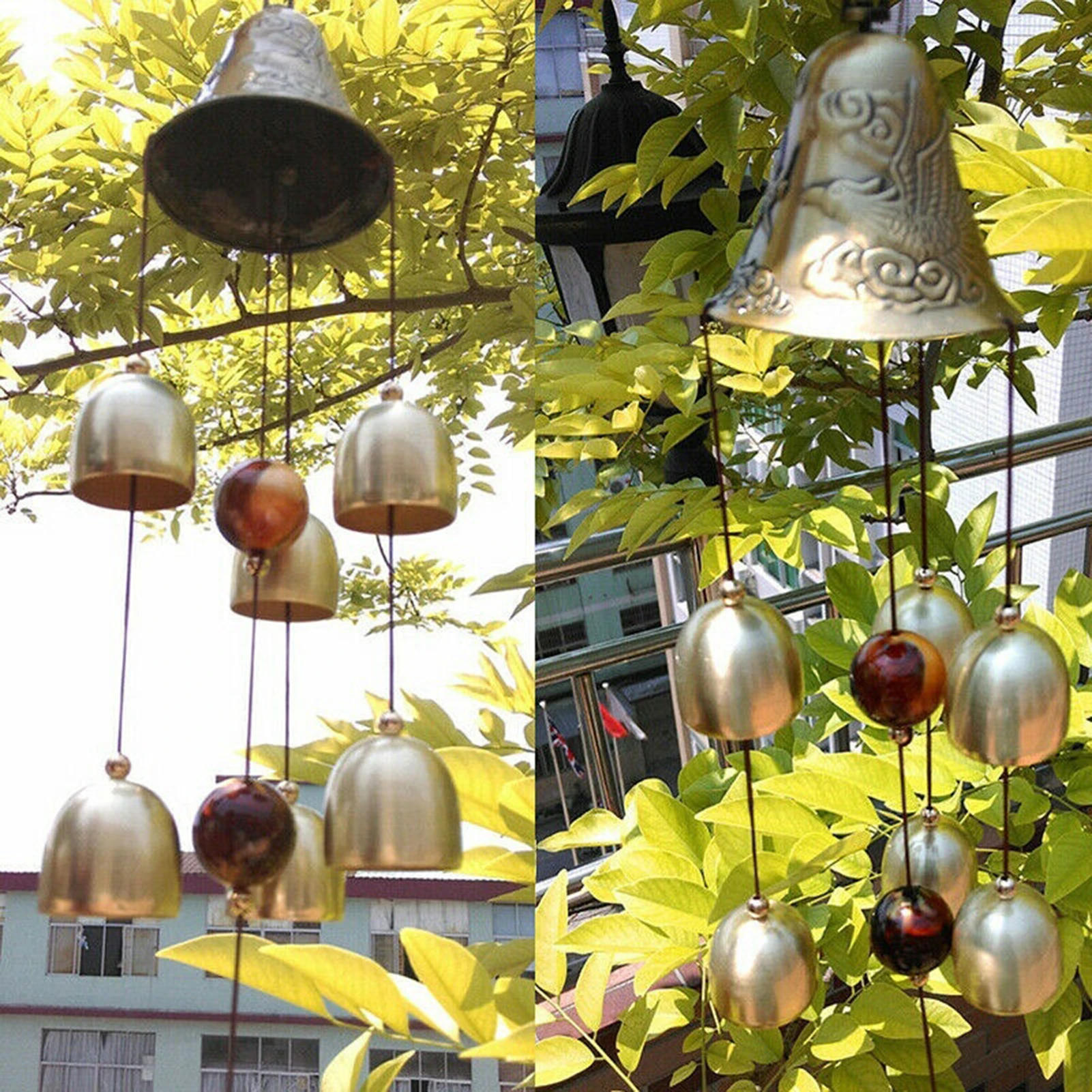 Description Picture 5 of item6 Copper Bells Outdoor Metal Wind Chimes Yard Garden Hanging Ornament Decor
