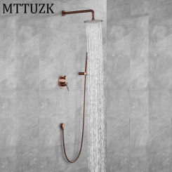 MTTUZK Brushed Rose Gold Two functions Rain Shower Faucet Set Wall Mount Shower Arm Diverter Mixer Tap Brass Handheld Spray Set