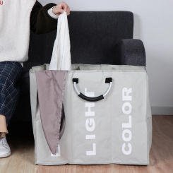 Home Foldable Laundry Basket Large Dirty Laundry Basket Hamper 3 Section Oxford Cloth Dirty Clothes Bag with Aluminum Handle