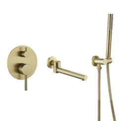 brushed Gold Shower Set Headshower Mixer Swivel Spout Bath Bath Faucet Wall-Mount Shower Arm Combo Set for Diverter Mixer