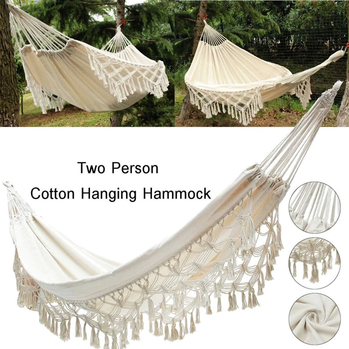 Description Picture 4 of itemNordic Style White Hammock Outdoor Indoor Garden Dormitory Bedroom Hanging Chair For Child Adult Swinging Single Safety Hammock