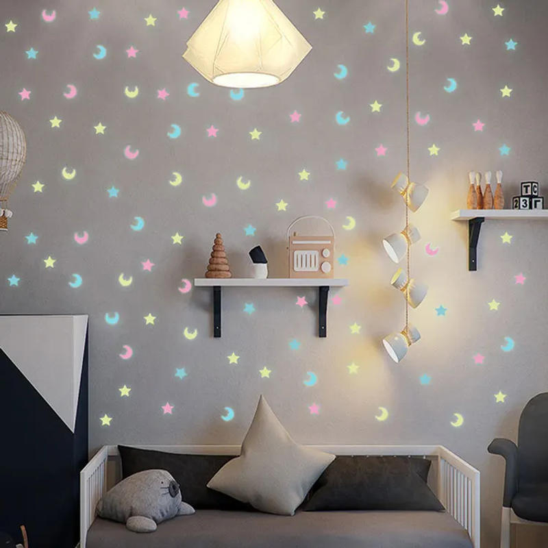 Description Picture 4 of item100Pcs Luminous Mixed Color Star Moon 3D Wall Sticker Kids Baby Rooms Living Room Glow In The Dark Home Decorations Stickers