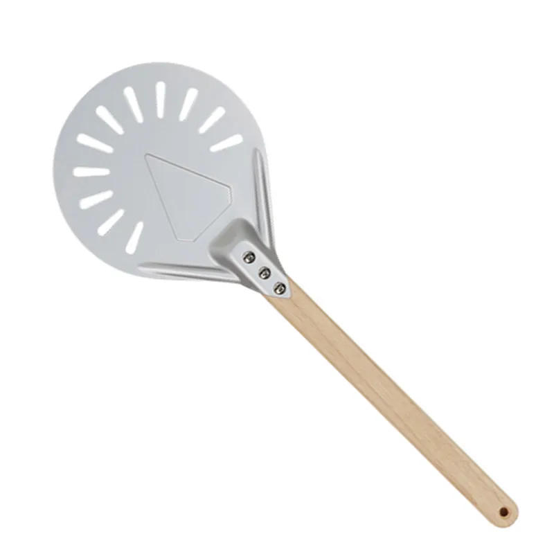 Description Picture 4 of item7 8 9 10 inch Perforated Turning Peel Pizza Shovel Aluminum Pizza Peel Paddle Short Pizza Tool Non Slip wooden Handle