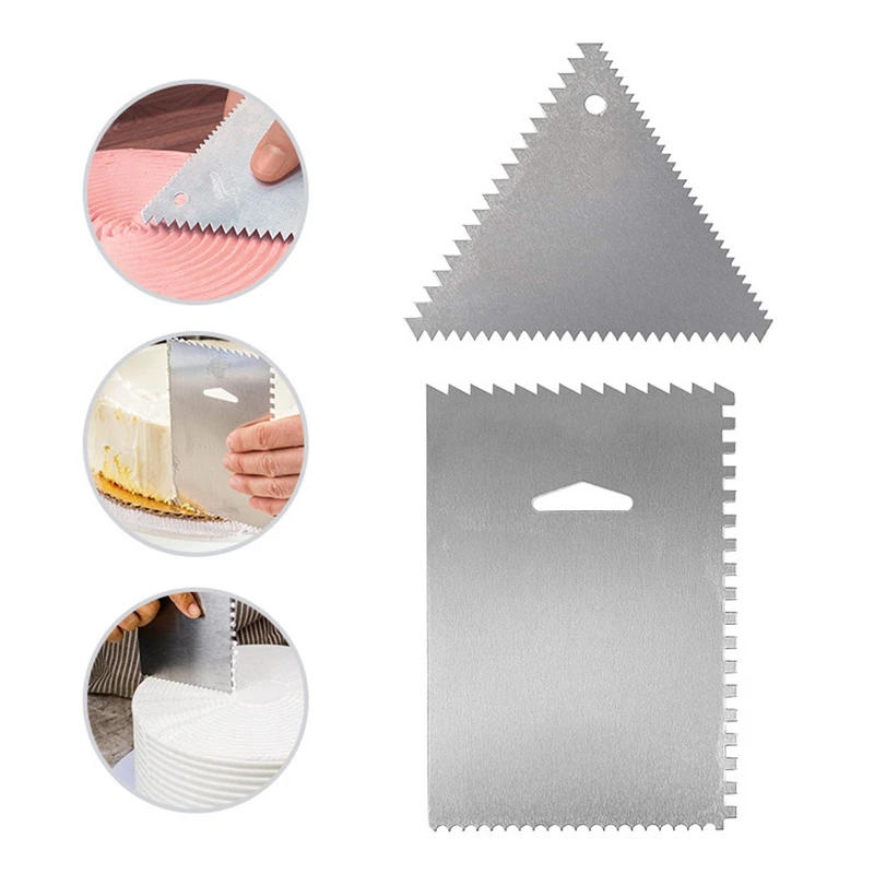 Description Picture 6 of itemStainless Steel Cake Cream Scraper Metal Dough Icing Fondant Spatulas Jagged Edge Pastry Cutters DIY Decorating Baking Tools