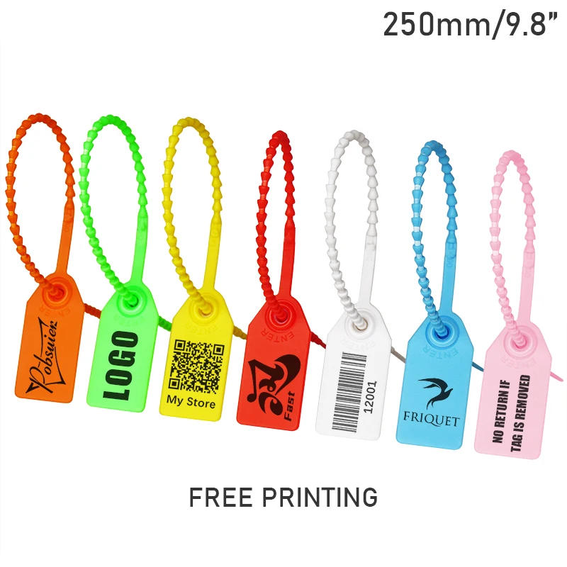 Description Picture 2 of item100 Custom Print Hang Tags Beaded Plastic Cable Zip Ties Garment Clothing Shoe Bag Security Brand Logo Tag Label Seal 250mm/9.8"