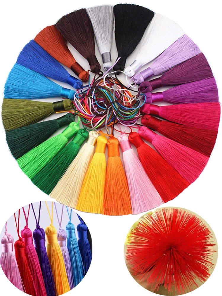 Description Picture 3 of item2/4Pcs 8cm Silk Tassels with Cord Loop Soft Elegant Handmade Silky Floss Tassel Brush Chinese Knot for DIY Craft Jewelry Making