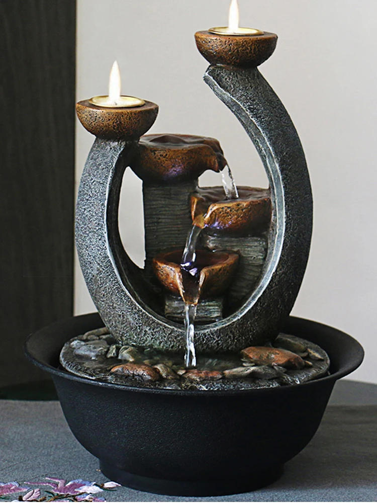 Description Picture 2 of itemMultifunction Indoor Water Fountain & Candle Holders With LED Lights Three Tier Soothing Cascading Tabletop Fountains With Rocks