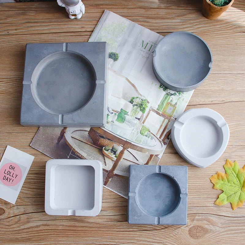 Description Picture 3 of itemSquare Round Concrete Ashtray Plaster Tray Silicone Mold DIY Cement Clay Ashtray Molds Office Decoration Mould