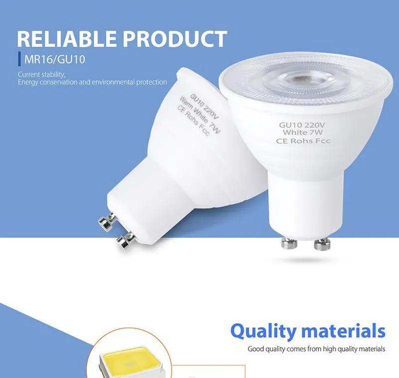 Description Picture 4 of itemGU10 MR16 Led Bulb Spotlight 110V 220V Natural Light Nature White 4000k Cool White 6500k Warm White 3000k Dimmable Cob Lamp
