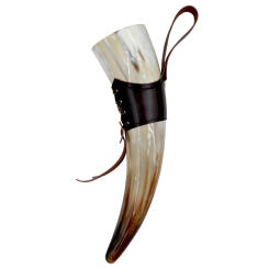 Natural Viking Drinking Horn with Stand or Leather Case- Horn Mug with Polished Finish