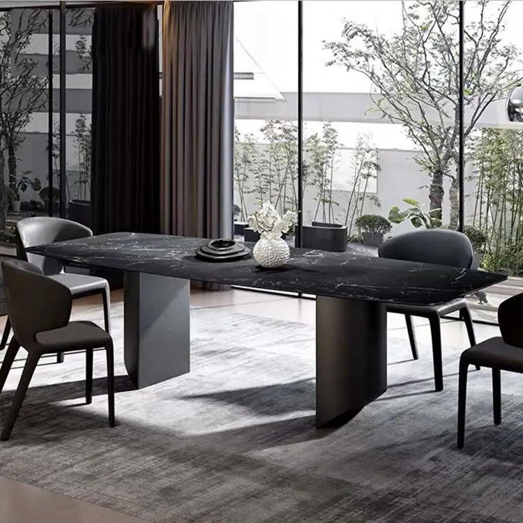 Description Picture 5 of itemHigh-end custom Italian light luxury light dining table marble rock plate  rectangular dining table restaurant villa table