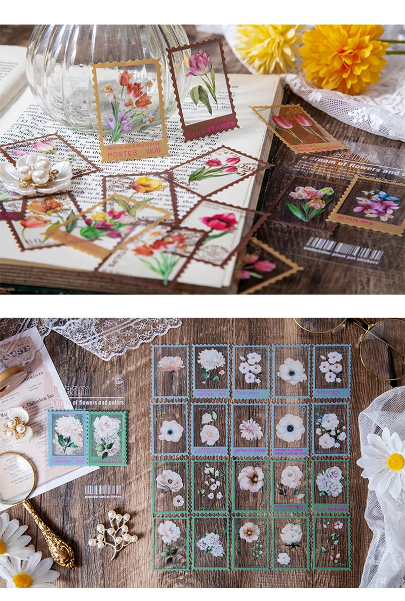 Description Picture 4 of itemJIANQI 40Pcs/Bag Vintage Fern Floral Stamp PET Sticker Package DIY Diary Journal Decoration Label Sticker Album Scrapbooking