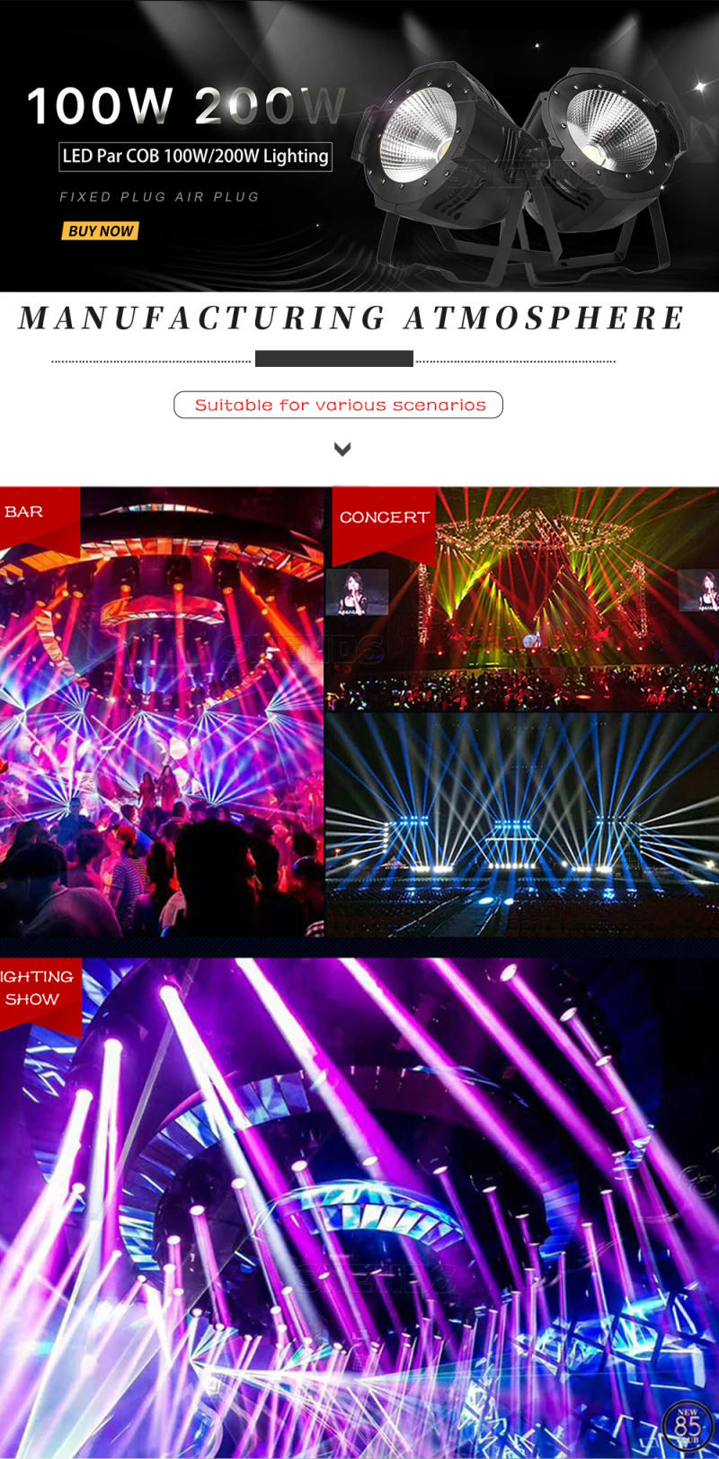 Description Picture 2 of item2PCS Led Par 200W COB Light With RGBWA UV 6in1 Ultraviolet Lamp Stage DJ Controller Disco Spotlight Church Market